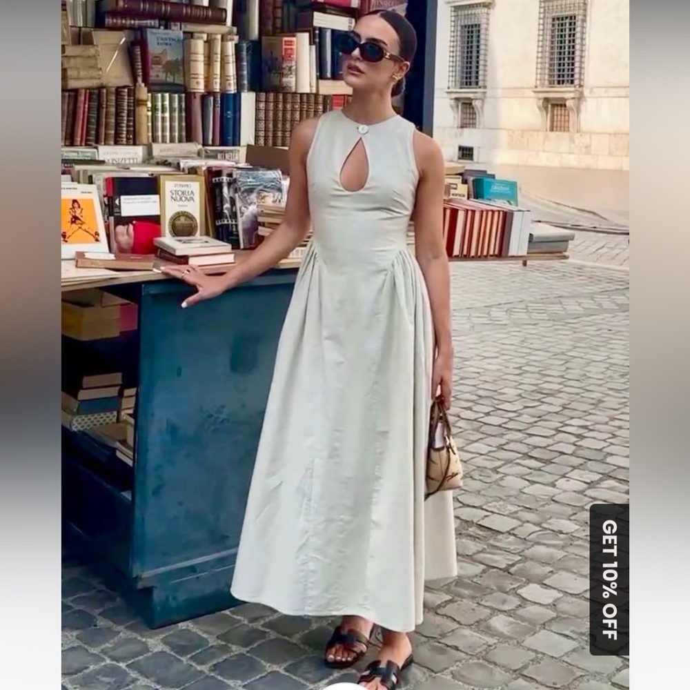 Commense cotton and linen pleated cutout long dress - size L
